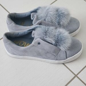 Sam Edelman Women's Gray Blue Fur Pom Pom Slip-On Shoes Size 10